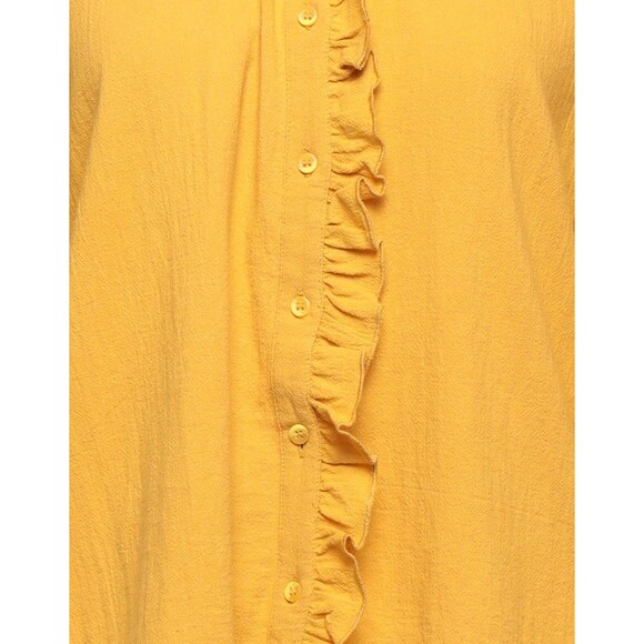 BA&SH Ochre Solid Buttondown Blouse Shirt Top Cotton Ruffle Yellow L NEW 251373 - Picture 2 of 7